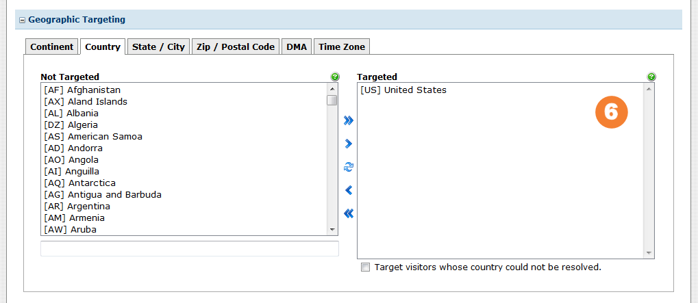 Select the United States as a country target