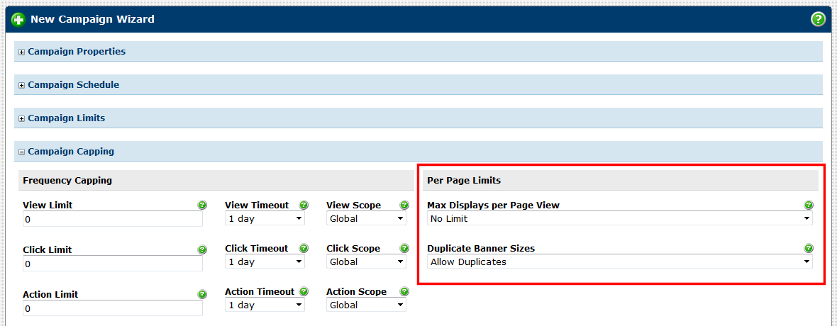 New Campaign Wizard: Per Page Limits