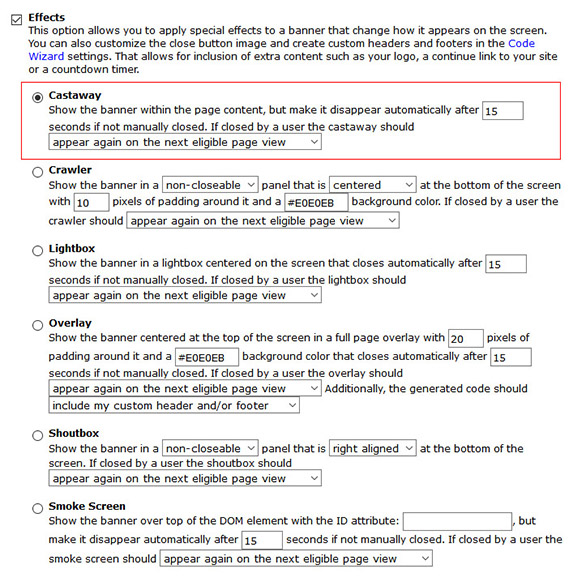 Code Wizard Castaway Effect Options