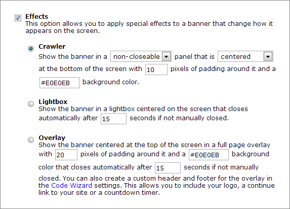 Code Wizard Crawler Effect Options