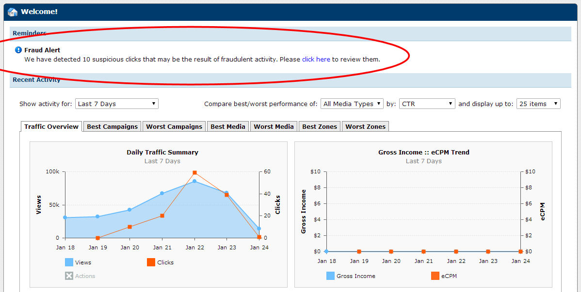 Click Fraud Detection Notification on the Home Screen