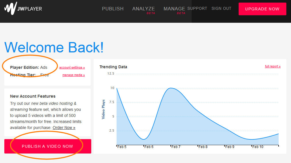 JW Player: Publish a Video Now