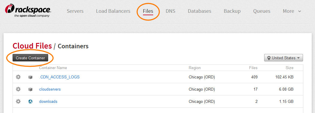 RackSpace: Create Container