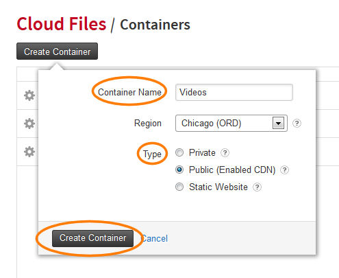 RackSpace: Container Settings